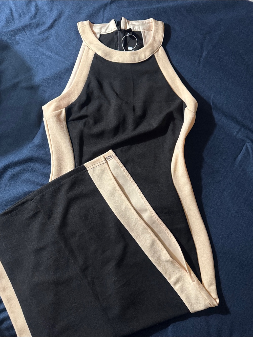 Zesica Black and Cream Halter Jumpsuit with Side Panels